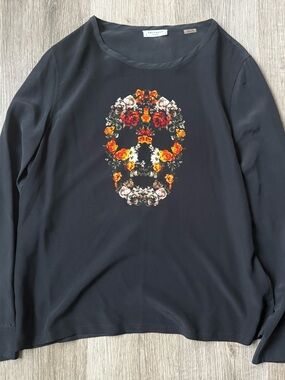 Equipment Femme Black Silk Floral Wreath Blouse Size L